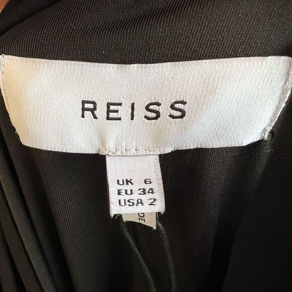 Reiss Xena Asymmetrical Midi Strappy Open Back Cocktail Dress Black UK 12 US 2 - Picture 9 of 13